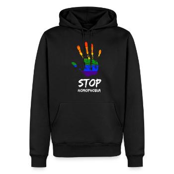 Stop Homophobia LGBT Gay Pride CSD Hand Regenbogen - Männer Premium Bio Hoodie - Schwarz - Vorne - Nico (187cm)