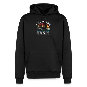 Eisenbahn Zug Zugführer Lokomotive Retro Geschenk - Männer Premium Bio Hoodie - Schwarz - Vorne - Nico (187cm)