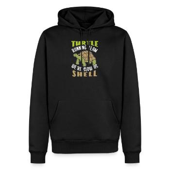 Tortue de course équipe tortue d’eau cadeau - Sweat à capuche Premium bio Homme - noir - Devant - Nico (187cm)
