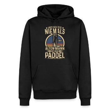 Alter Mann mit Paddel Kanufahrer Vintage Kanusport - Männer Premium Bio Hoodie - Schwarz - Vorne - Nico (187cm)