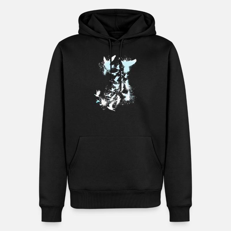pigeons,pigeons,oiseaux,essaim d’oiseau,blanc,graffiti - Sweat à capuche Premium bio Homme - noir