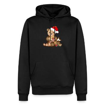 goldiger Bär für Weihnachten mit Weihnachtsmütze - Männer Premium Bio Hoodie - Schwarz - Vorne - Nico (187cm)