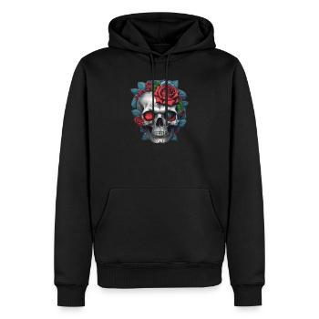 Crâne avec des roses - Sweat à capuche Premium bio Homme - noir - Devant - Nico (187cm)