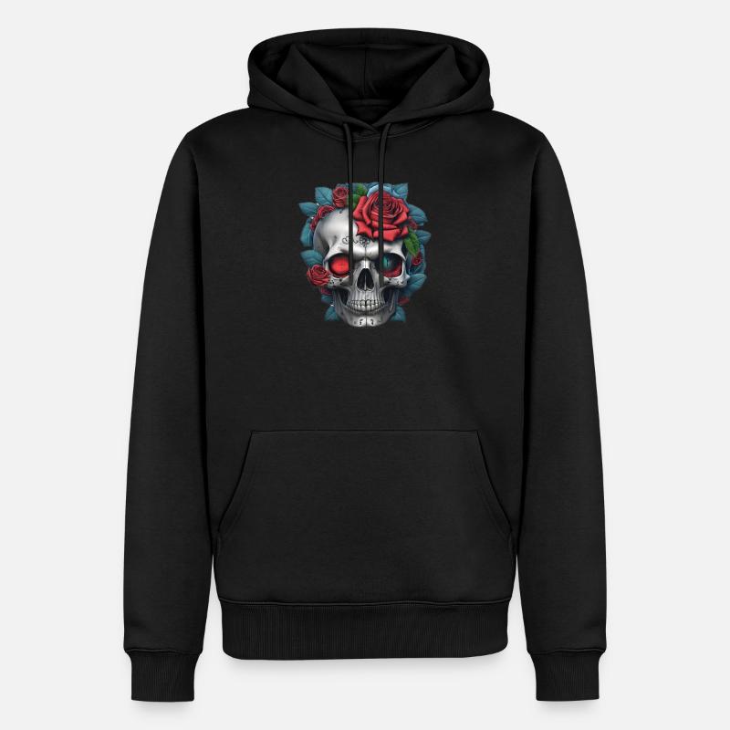 Crâne avec des roses - Sweat à capuche Premium bio Homme - noir