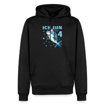 4 Jahre Haie 4 Geburtstag Kinder Jungen Hai Spruch - Männer Premium Bio Hoodie - Schwarz - Vorne - Nico (187cm)
