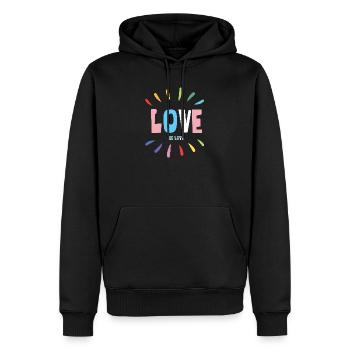 Mois de la fierté LGBT - Love is Love - Sweat à capuche Premium bio Homme - noir - Devant - Nico (187cm)
