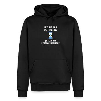 Ich komme nicht zu spät - Männer Premium Bio Hoodie - Schwarz - Vorne - Nico (187cm)