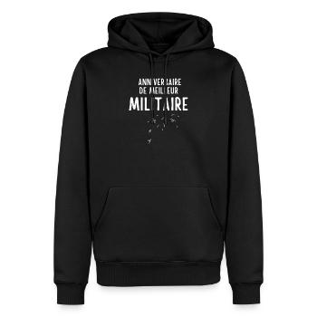Anniversaire Militaire Thème Festif - Sweat à capuche Premium bio Homme - noir - Devant - Nico (187cm)