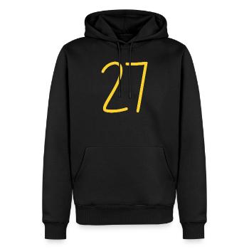 27 - Männer Premium Bio Hoodie - Schwarz - Vorne - Nico (187cm)