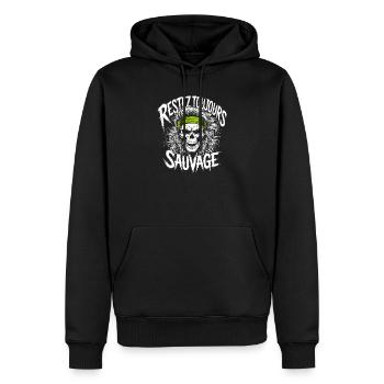 Restez Sauvage Toujours Skull - Männer Premium Bio Hoodie - Schwarz - Vorne - Nico (187cm)