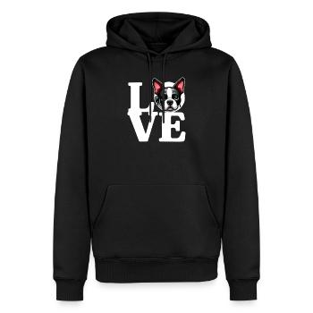 J’ADORE Boston Terrier Chien Amateur de Chiens Drôle - Sweat à capuche Premium bio Homme - noir - Devant - Nico (187cm)