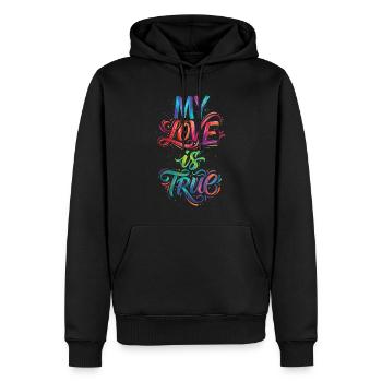 Mon amour est vrai Texte coloré Peinture Imprimée - Sweat à capuche Premium bio Homme - noir - Devant - Nico (187cm)