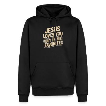 Jésus t’aime Mais je suis son préféré - Sweat à capuche Premium bio Homme - noir - Devant - Nico (187cm)