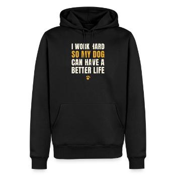 I work hard so my dog can have a better life - Men’s Premium Organic Hoodie - black - Front - Nico (187cm)