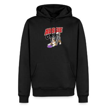 Aussie On! Playful Frisb Dog - Men’s Premium Organic Hoodie - black - Front - Nico (187cm)