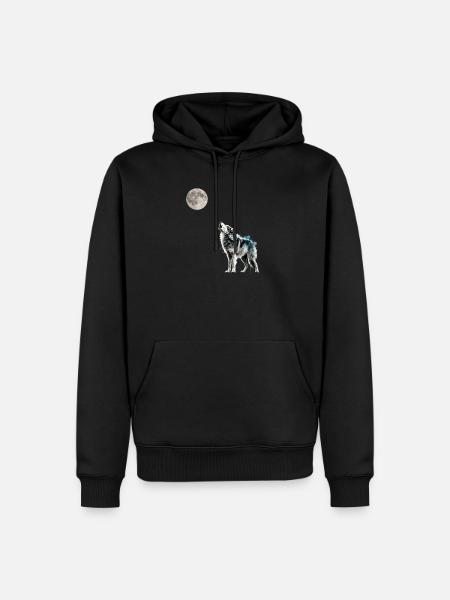 Mond ,Wolf - Männer Premium Bio Hoodie - Schwarz