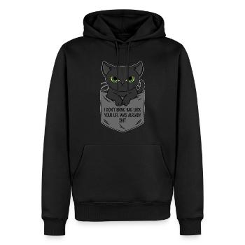Schwarze Katze Brusttasche Ich bringe kein Unglück - Männer Premium Bio Hoodie - Schwarz - Vorne - Nico (187cm)