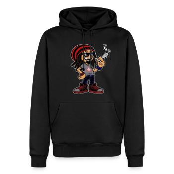 Dreadlock Smoker - Stoned man - High & Happy - Männer Premium Bio Hoodie - Schwarz - Vorne - Nico (187cm)