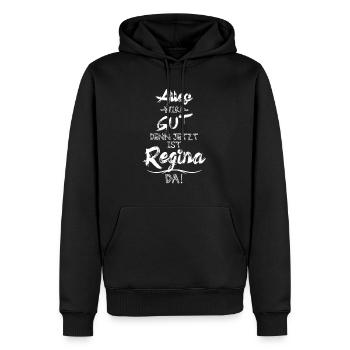 regina - Männer Premium Bio Hoodie - Schwarz - Vorne - Nico (187cm)