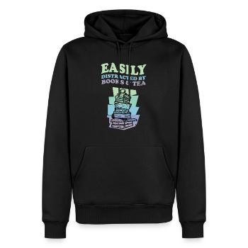 Easily Distracted By Books And Tea Buch Tee Bücher - Männer Premium Bio Hoodie - Schwarz - Vorne - Nico (187cm)