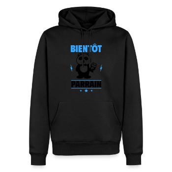 Bientôt Parrain – Annonce humoristique avec panda - Sweat à capuche Premium bio Homme - noir - Devant - Nico (187cm)