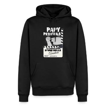 Papy et fils Belle Aventure Cadeau Naissance - Sweat à capuche Premium bio Homme - noir - Devant - Nico (187cm)