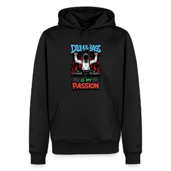Drum & Bass ist meine Leidenschaft - Männer Premium Bio Hoodie - Schwarz - Vorne - Nico (187cm)