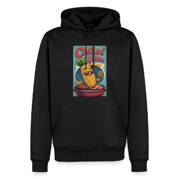 Retro BBQ Design Chillin and Grillin with relaxing - Men’s Premium Organic Hoodie - black - Front - Nico (187cm)
