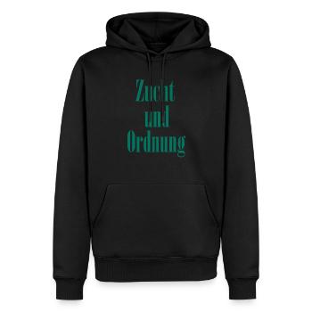 Zucht und Ordnung - Männer Premium Bio Hoodie - Schwarz - Vorne - Nico (187cm)
