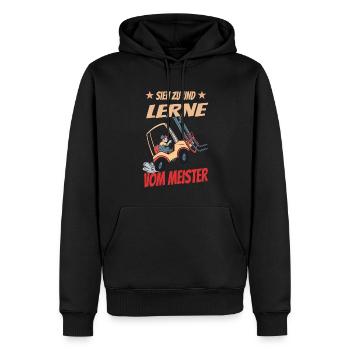 Sieh Zu Und Lerne Vom Meister Gabelstapler Fahrer - Männer Premium Bio Hoodie - Schwarz - Vorne - Nico (187cm)
