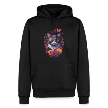 Floral Illustration einer Katze mit Sonnenbrille - Männer Premium Bio Hoodie - Schwarz - Vorne - Nico (187cm)