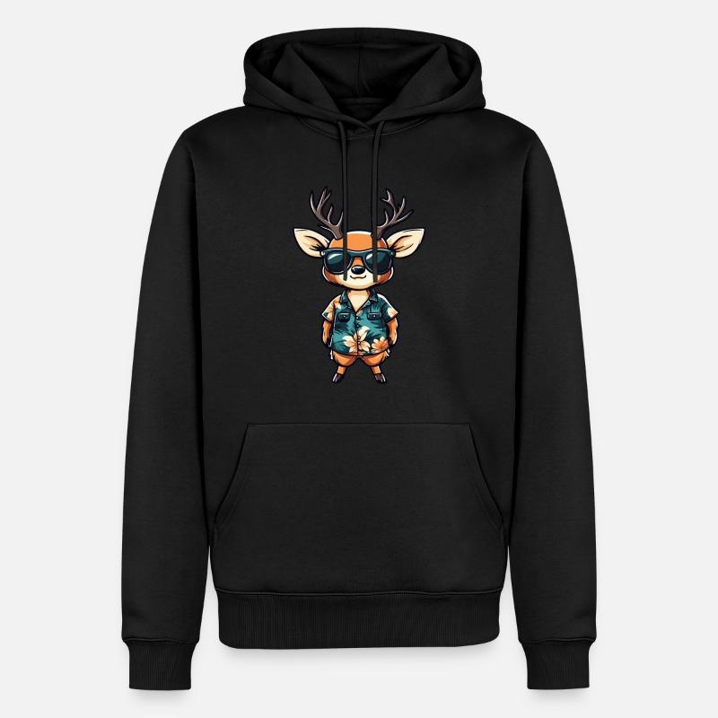 Cerf Bande dessinée Drôle d’été - Sweat à capuche Premium bio Homme - noir