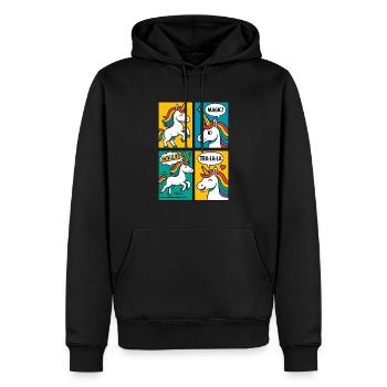 Buntes Regenbogen-Einhorn Comic - Männer Premium Bio Hoodie - Schwarz - Vorne - Nico (187cm)