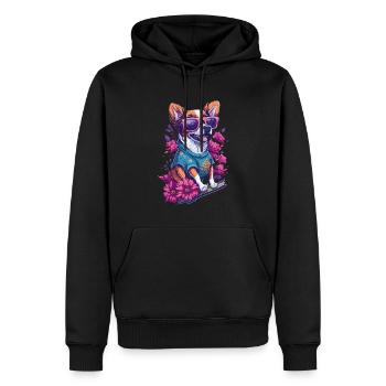 Illustration eines Hundes auf einem Skateboard - Männer Premium Bio Hoodie - Schwarz - Vorne - Nico (187cm)