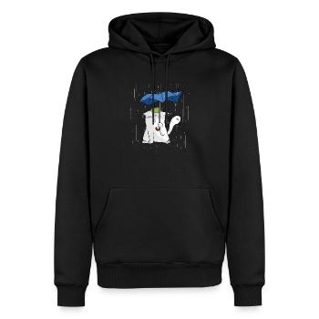 Mrou le Chaton sous la pluie - Sweat à capuche Premium bio Homme - noir - Devant - Nico (187cm)