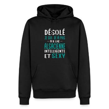 Désolé déjà pris par une Alsacienne sexy - Sweat à capuche Premium bio Homme - noir - Devant - Nico (187cm)