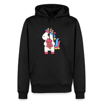 EINHORN EINHÖRNER REGENBOGEN EIS EISKUGEL MOTIV - Männer Premium Bio Hoodie - Schwarz - Vorne - Nico (187cm)