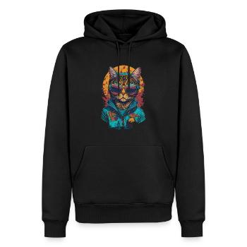 Chat avec lunettes de soleil et illustration de sweat à capuche - Sweat à capuche Premium bio Homme - noir - Devant - Nico (187cm)