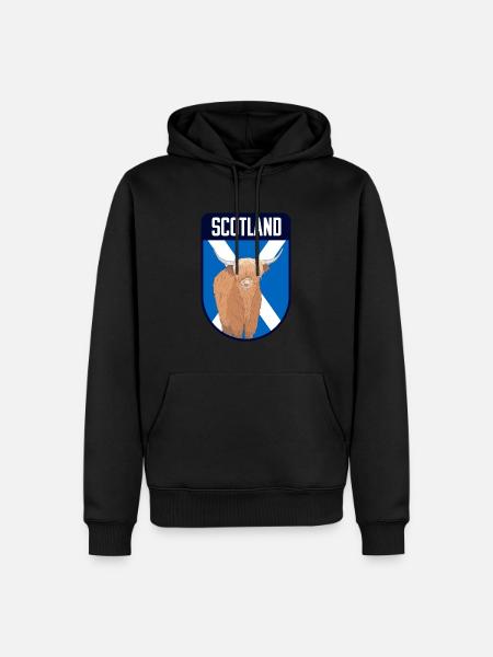 Scotland Flag with Highland Cow - Scotland Travel - Men’s Premium Organic Hoodie - black
