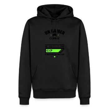 un gamer ne vieillit pas XP personnalisable - Sweat à capuche Premium bio Homme - noir - Devant - Nico (187cm)