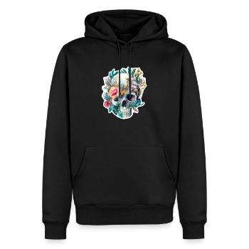 Crâne humain et fleurs 28 - Sweat à capuche Premium bio Homme - noir - Devant - Nico (187cm)