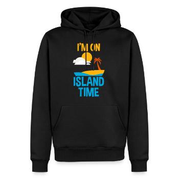 Je suis sur l’île - Sweat à capuche Premium bio Homme - noir - Devant - Nico (187cm)