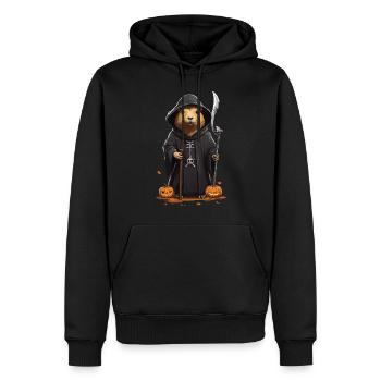 Lustiges Halloween Capybara Sensenmann Design - Männer Premium Bio Hoodie - Schwarz - Vorne - Nico (187cm)