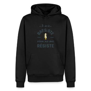 Humour bassiste homme femme basse musique - Sweat à capuche Premium bio Homme - noir - Devant - Nico (187cm)