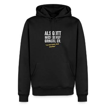 Als Gott mich schuf grinste er - Männer Premium Bio Hoodie - Schwarz - Vorne - Nico (187cm)