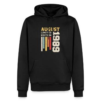 Août 1989 - Cadeau anniversaire Août 1989 Août - Sweat à capuche Premium bio Homme - noir - Devant - Nico (187cm)