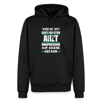 Don't talk to a stressed doctor! - Men’s Premium Organic Hoodie - black - Front - Nico (187cm)