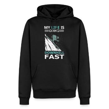 Mein Leben geht bergab Schnelles Skifahren Wintersport - Männer Premium Bio Hoodie - Schwarz - Vorne - Nico (187cm)