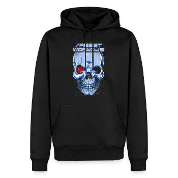 Ein gruseliges Reset World.js Roboter & Schädel - Männer Premium Bio Hoodie - Schwarz - Vorne - Nico (187cm)
