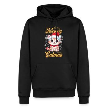 Chat Noël Joyeux Miaou Catmas Laide Mignon - Sweat à capuche Premium bio Homme - noir - Devant - Nico (187cm)